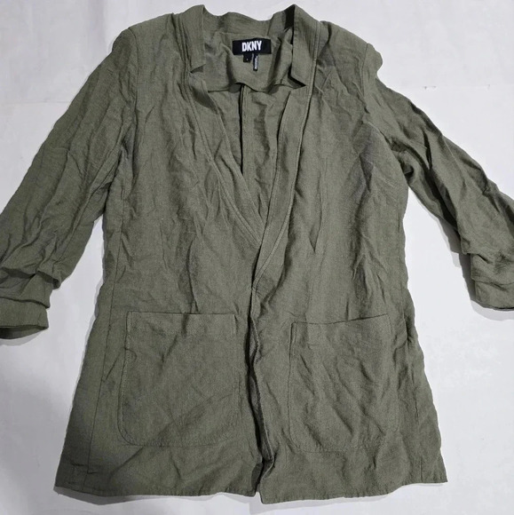DKNY Size Small Open Front Cardigan Jacket 3/4 sleeves Olive Green - Picture 3 of 9
